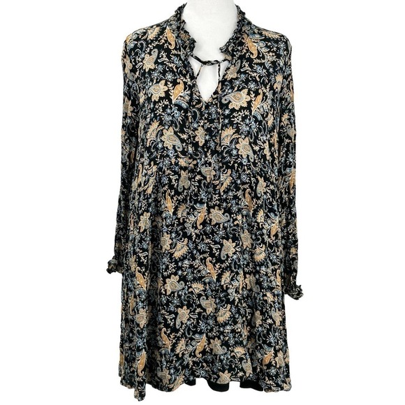 Hem & Thread Black Paisley Boho Long Sleeve Dress Size L - Picture 1 of 16